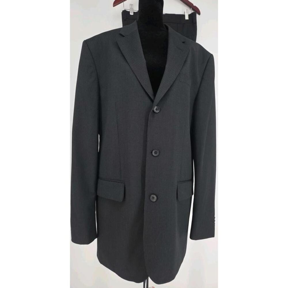Banana Republic‎ Mens Wool Suit Navy Blue Pin Stripe 44L 2 Piece Suit 36x32